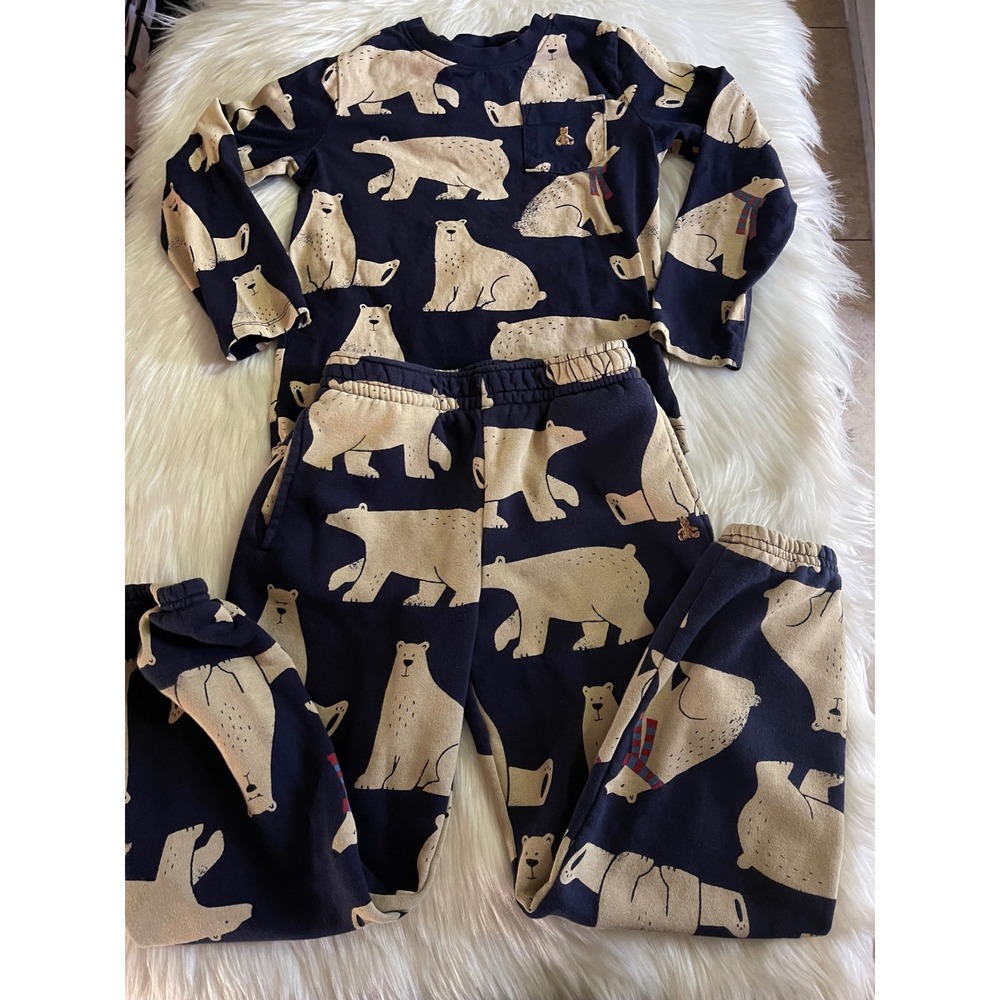 Gap Baby Boy's Navy Blue Cream Polar Bear Long Sleeve Top & Jogger Set Size 6